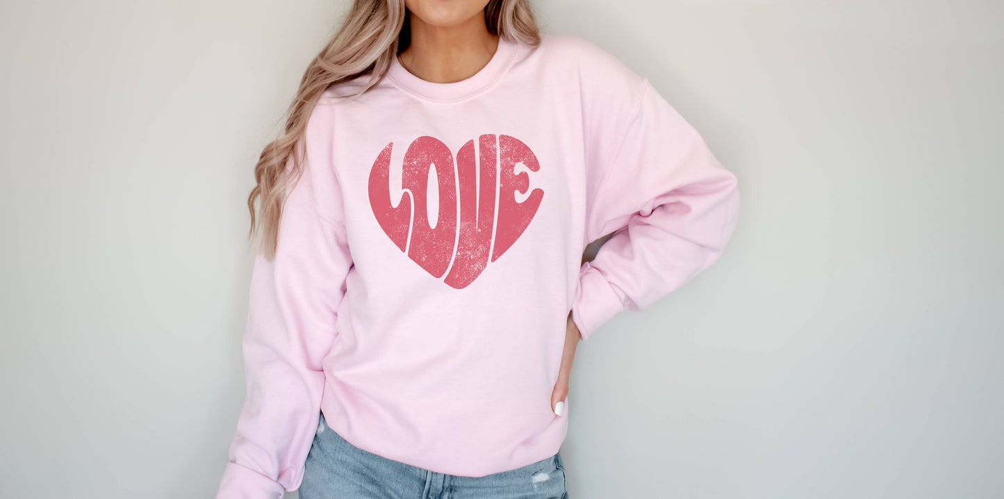 Retro Love Heart Crew Neck Valentines Sweatshirt