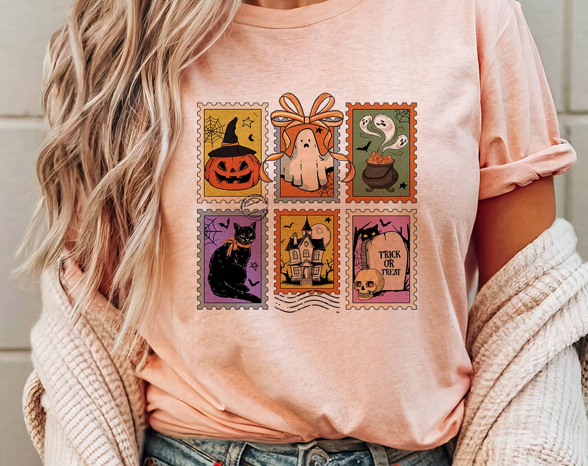 Halloween Stamps Retro Pumpkin - Halloween Graphic T-Shirt