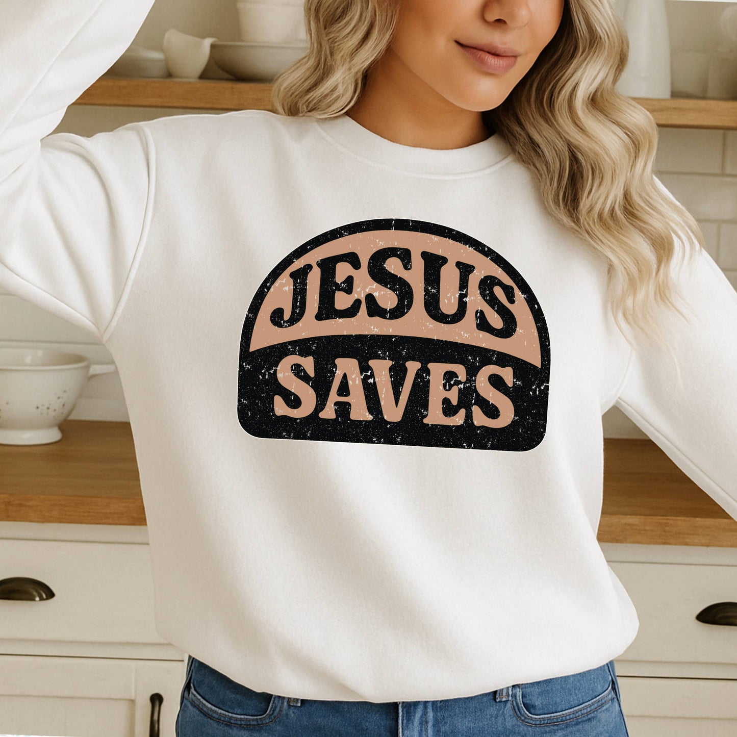 Jesus Saves Retro Christian Sweatshirt | Gildan