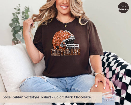 Cleveland Football Fan Tee, Faux Sequin Design