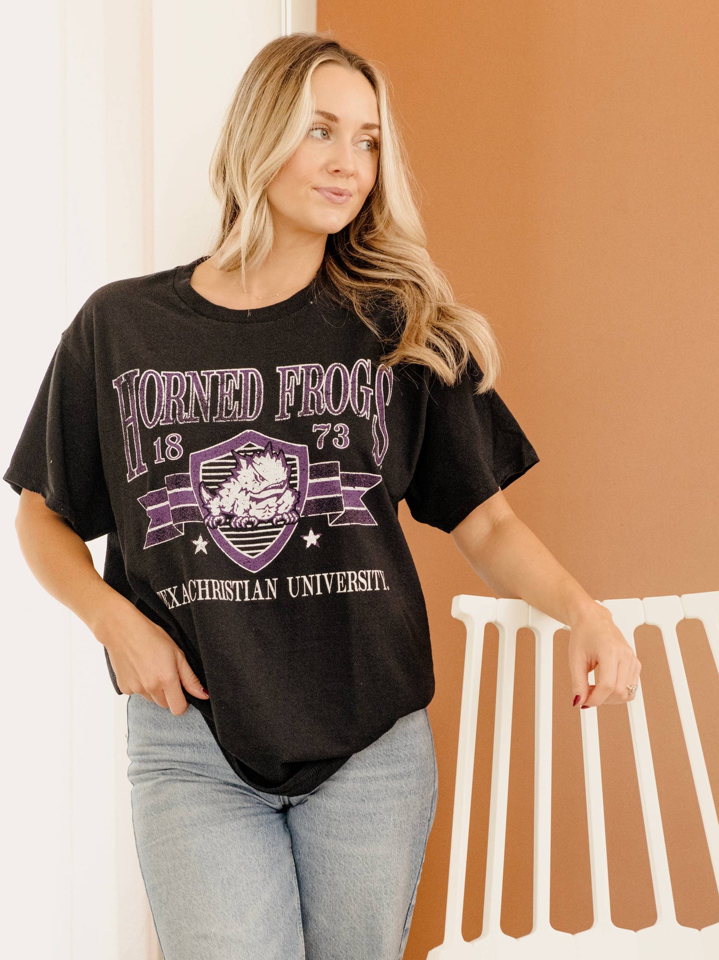 Tcu Horned Frogs Pep Rally Black Thrifted Tee