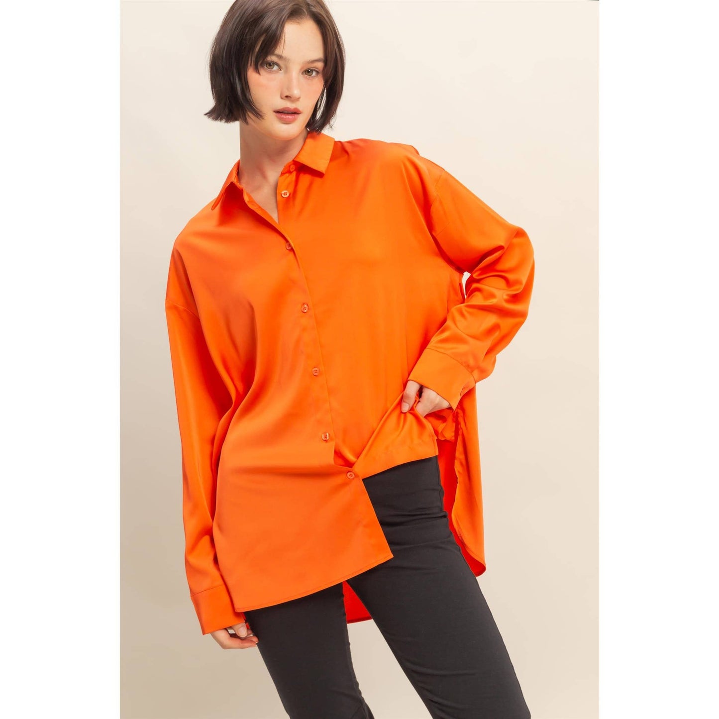 Long Sleeve Oversized Satin Shirt