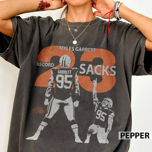 Myles Garrett 23 Sack Record Vintage Football Shirt