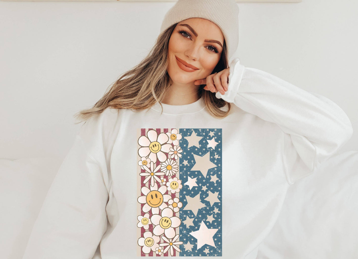 Happy Face Flag Crew Neck Sweatshirt