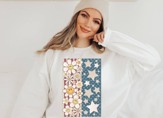 Happy Face Flag Crew Neck Sweatshirt