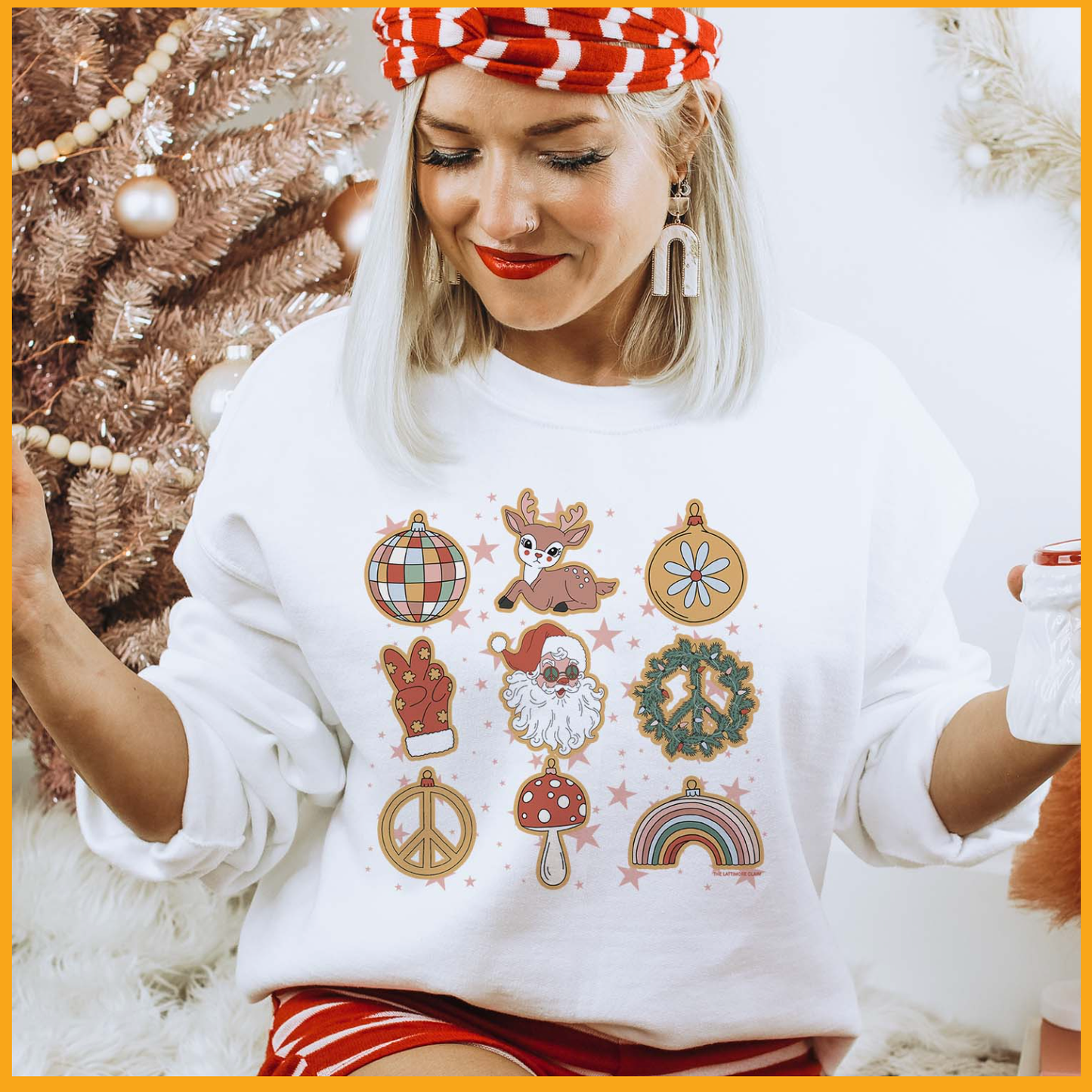 Christmas Groovy 9 Icon Graphic Holiday Sweatshirt