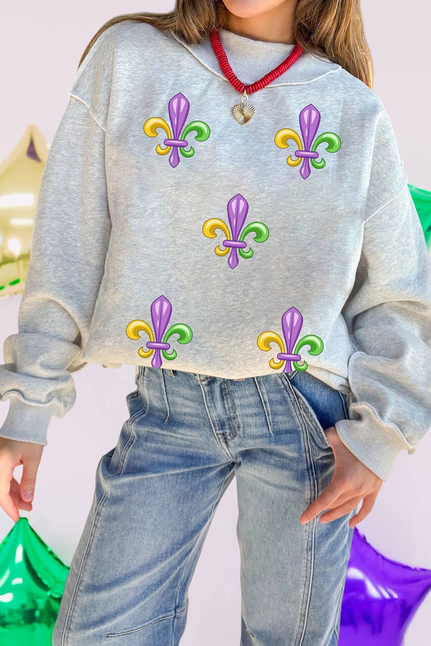 Mardi Gras Fleur De Lis Reversible 2-in-1 Sweatshirt (S-Xl)