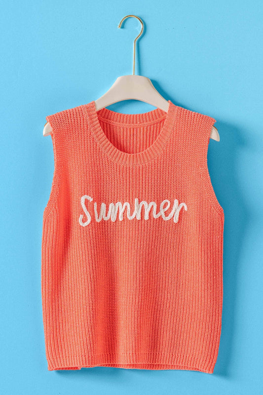 "Summer" Script Embroidered Knit Tank Top