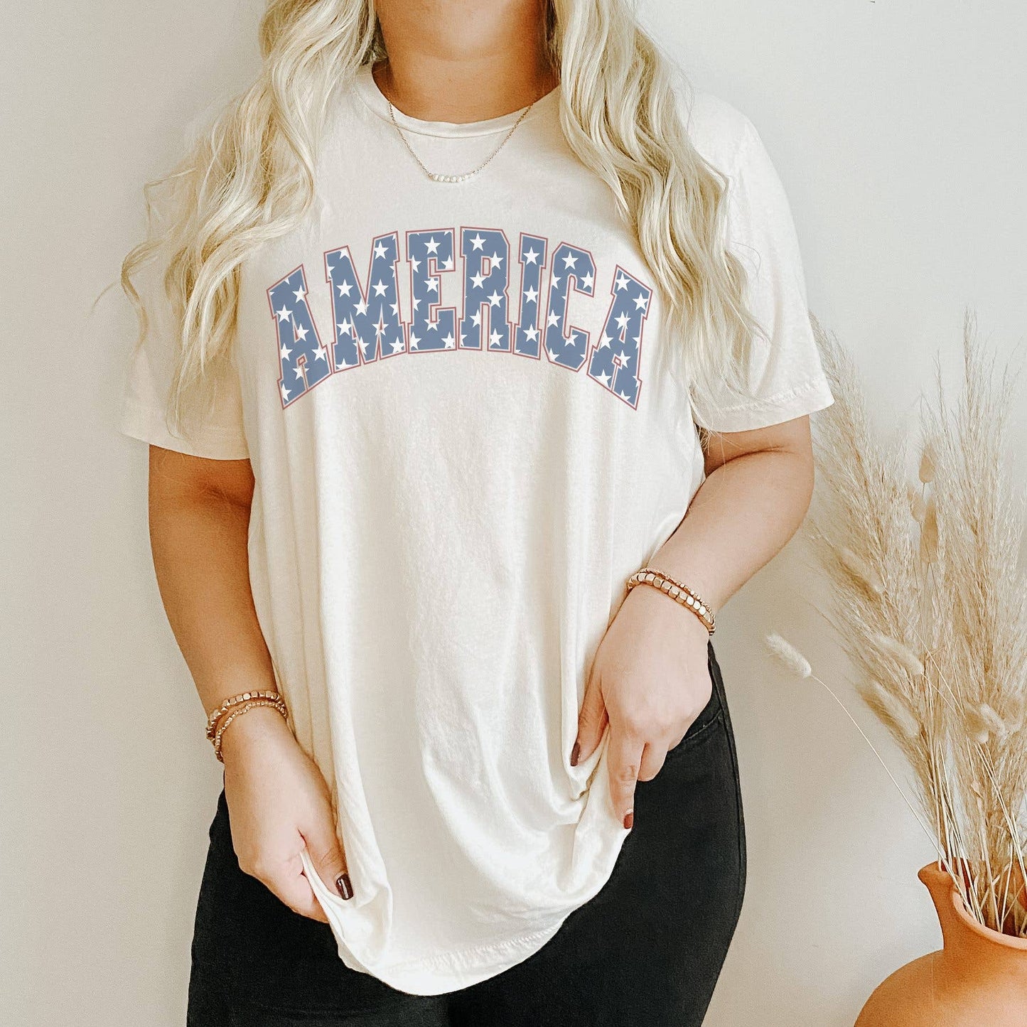 America Stars College Block Tee | Patriotic T Shirt