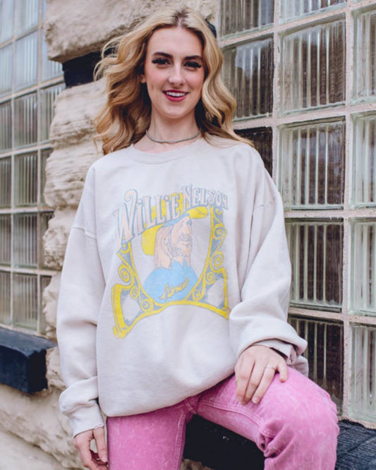 Willie Nelson in Concert Sand Thrifted Graphic Sweatshirt