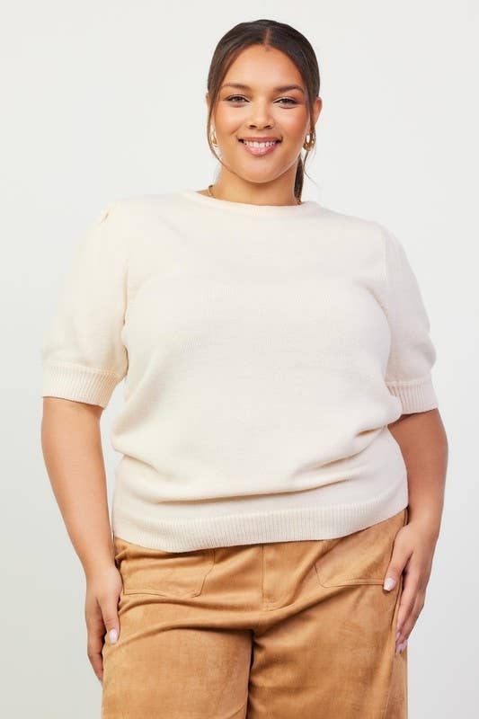 Plus Size Recycled Yarn Short Sleeve Sweater Top