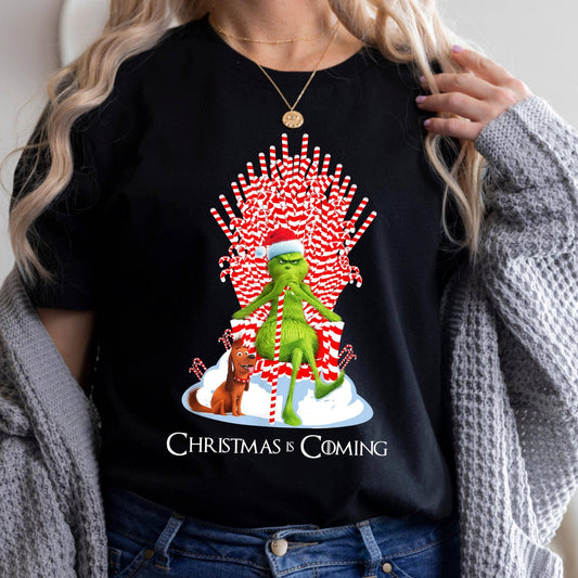 Grinch Candy Cane Throne Funny Christmas T-Shirt