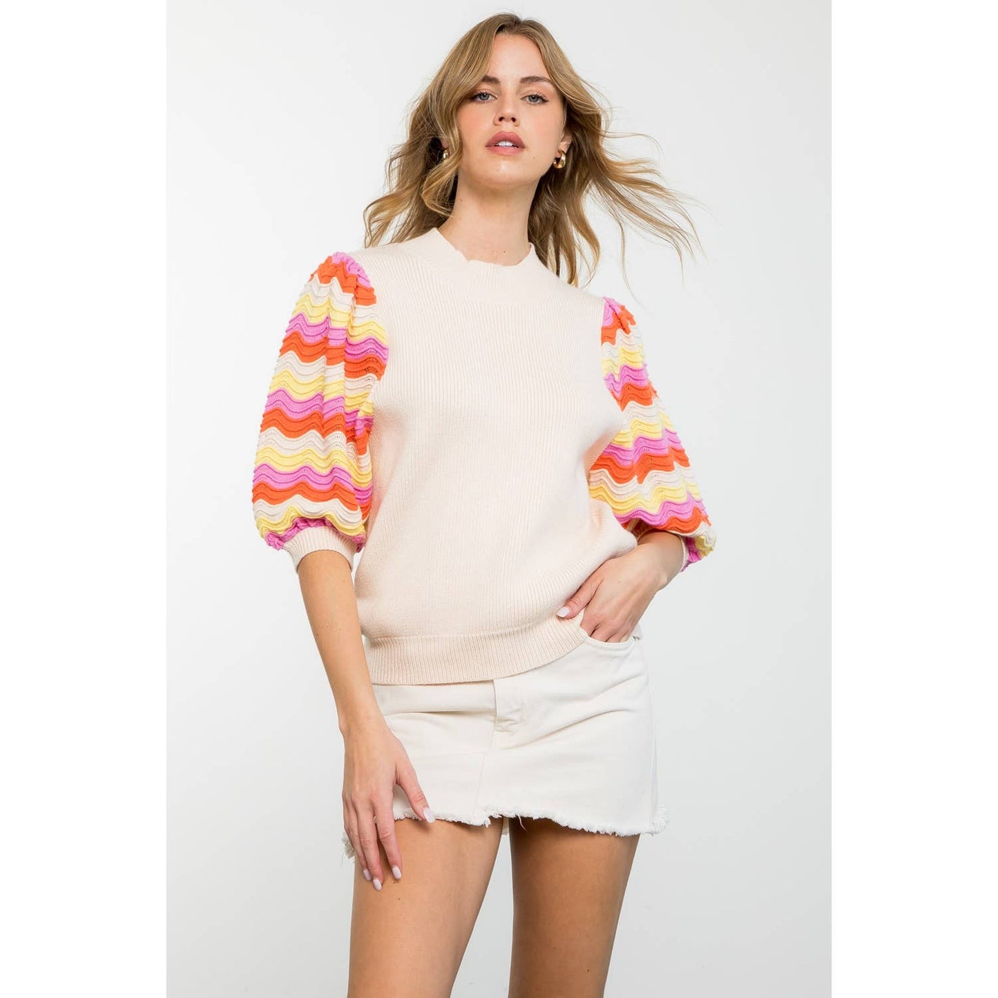 Rib Knit Mid Sleeve Sweater