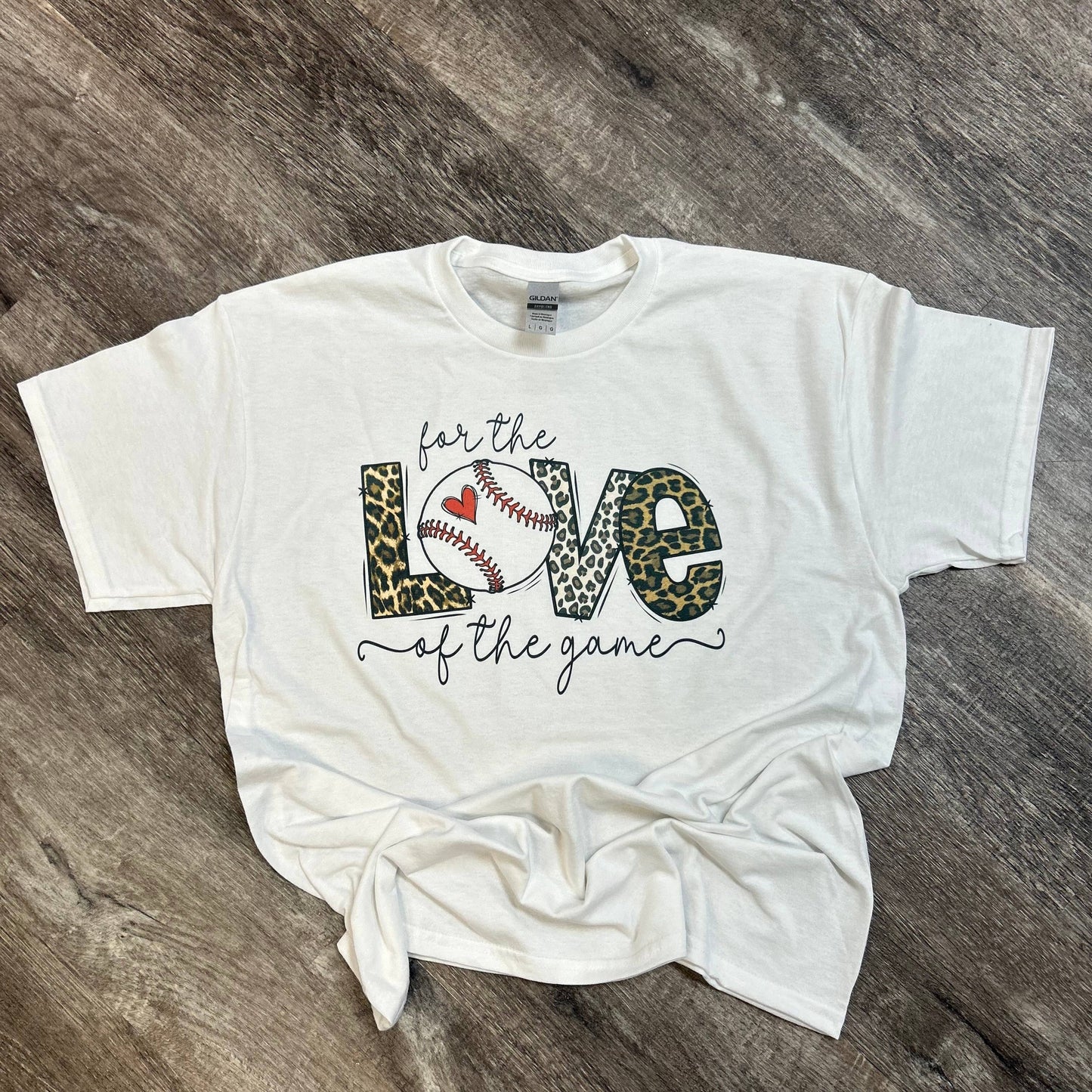 Baseball For the Love of the Game Leopard On White Tee