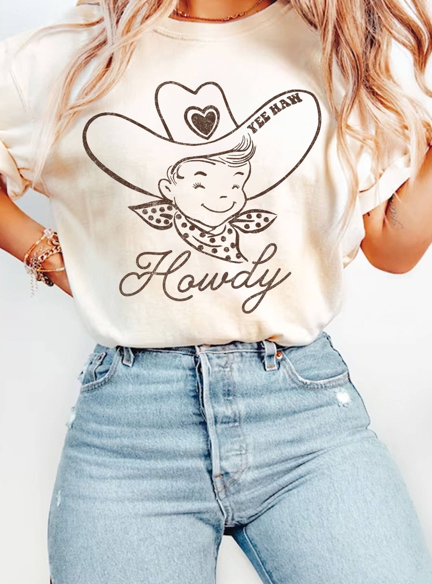 Yeehaw Howdy Cowboy Puff Graphic Tshirt