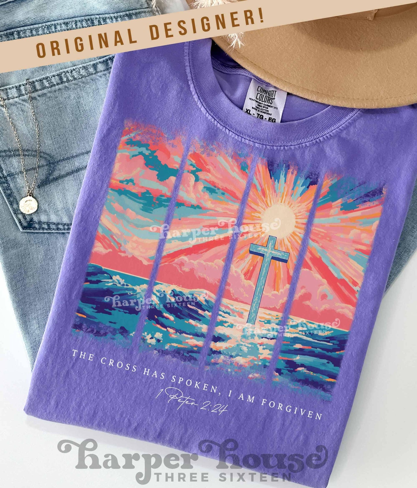 Faithful Easter Cross Brushstroke Tee Best Selling Christian