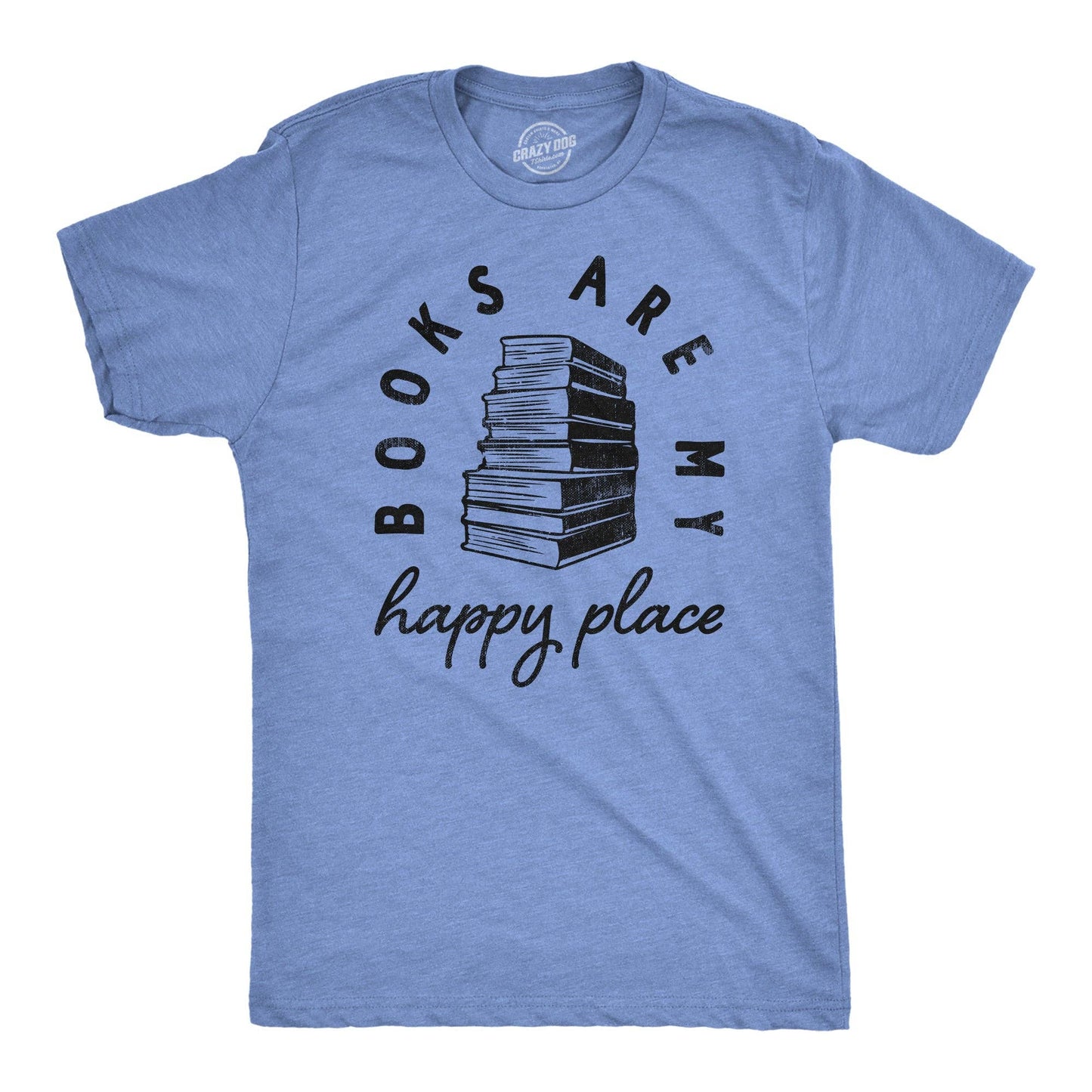 Books Are My Happy Place Men's Tshirt Nerdy Graphic Tee