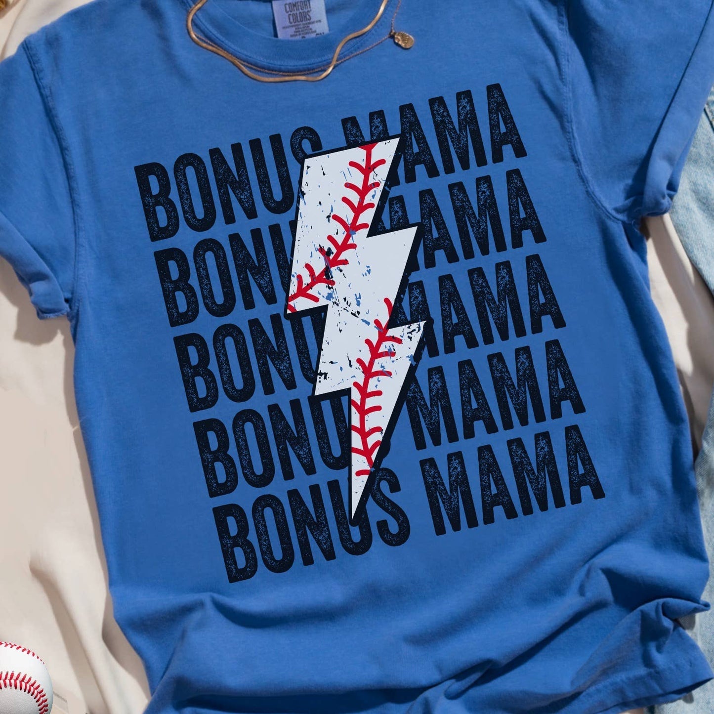Baseball Bonus Mama Comfort Color Graphic Tee