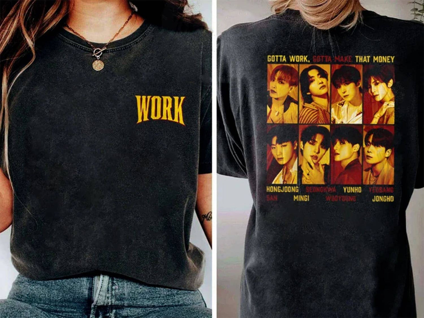 Double-Sized Ateez Work Shirt - Golden Hour Album Kpop Tee