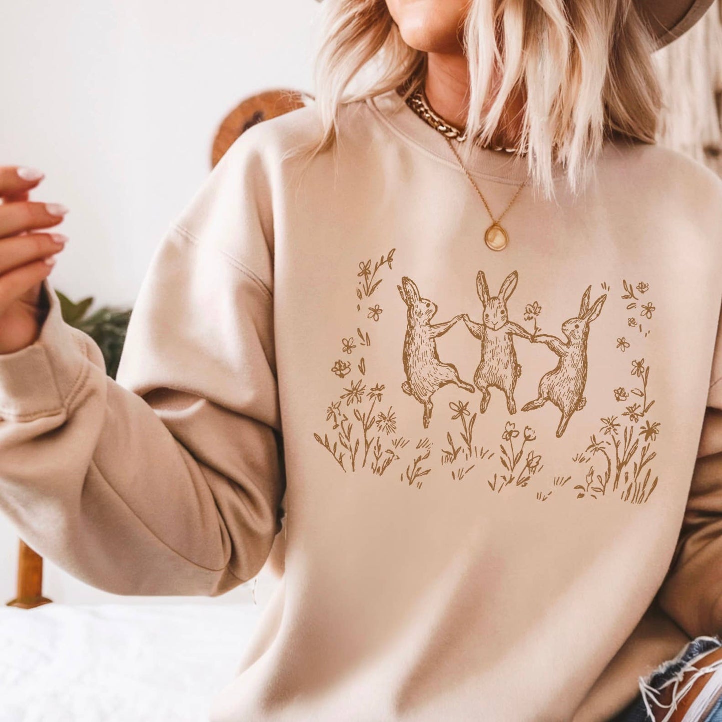 Dancing Spring Bunnies Easter Graphic Sweatshirt