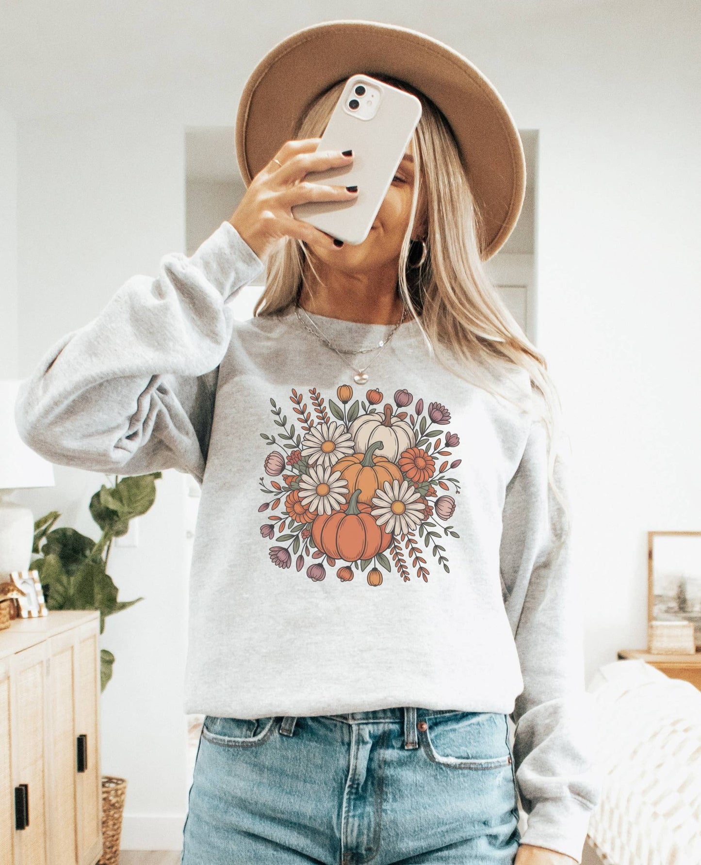 Pumpkin Botanical Crew Neck Sweatshirt | Trending