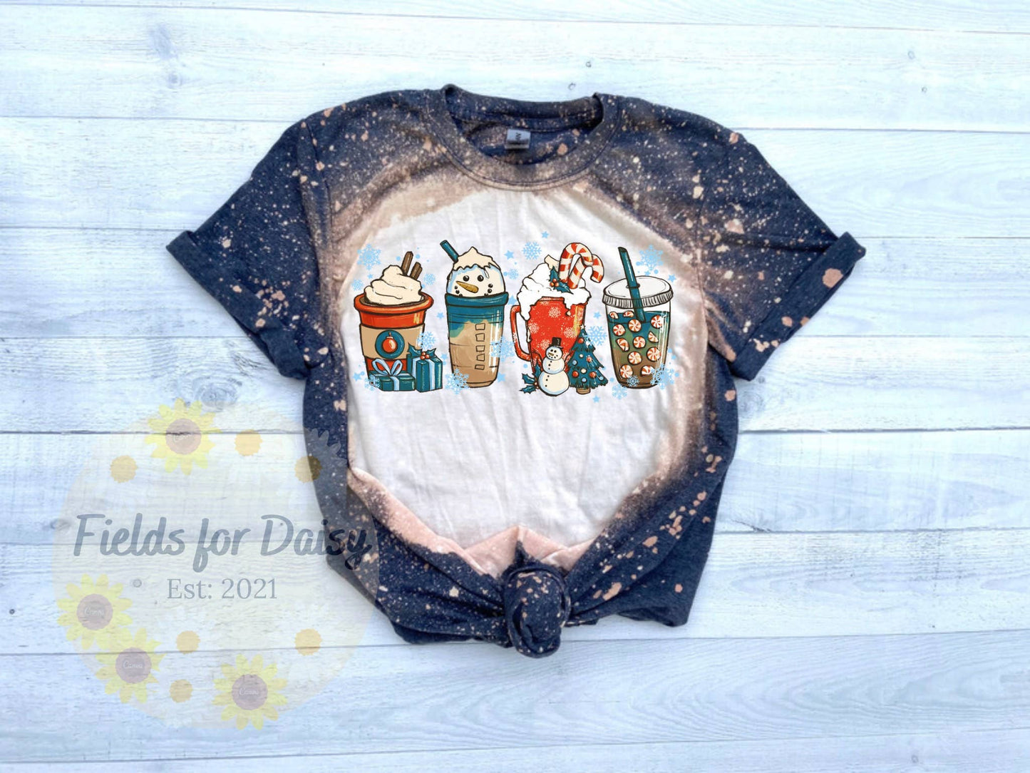 Christmas Coffees Bleached T-Shirt – Festive Holiday Tee