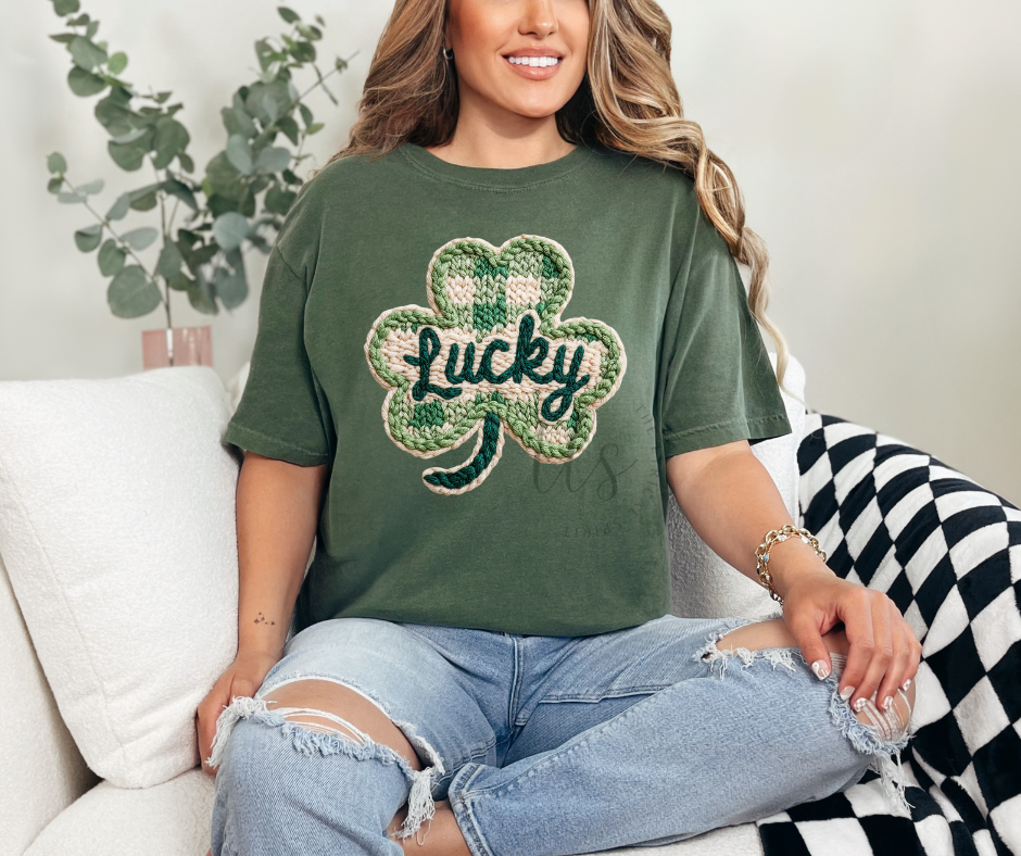 Lucky Clover Faux Yarn Comfort Colors T-Shirt