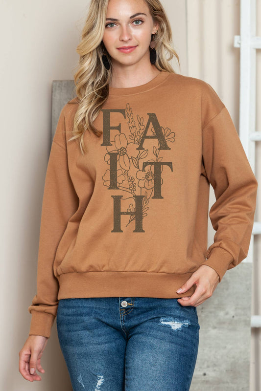 Women Faith Graphic Print Long Sleeve Sweater Top