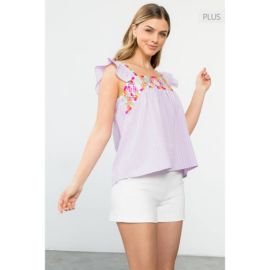 /Size Xl/ Sleeveless Tank Top with Bright Geometric Embroide