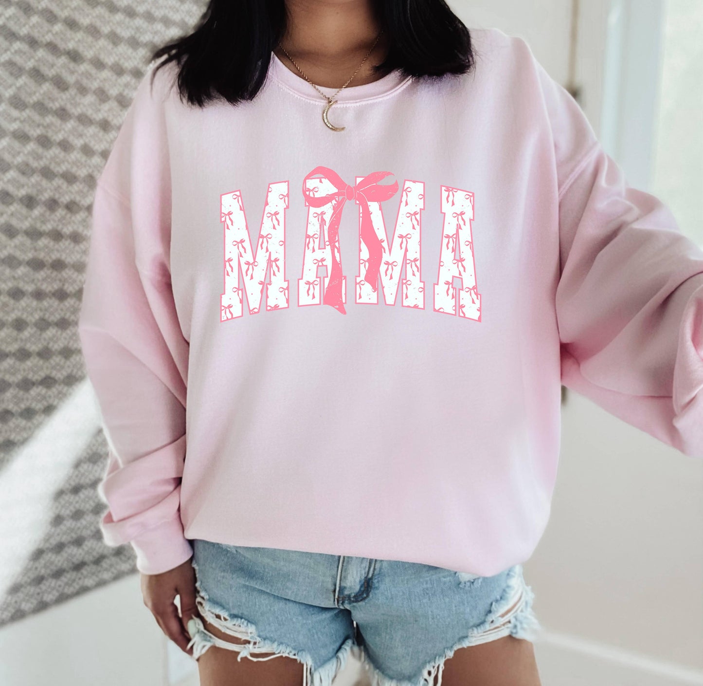 Mama Sweatshirt, Mama Graphic Apparel, Bow Graphic Apparel