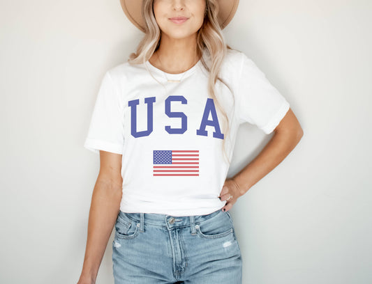 USA with American Flag 4th of July Patriotic Graphic Tee