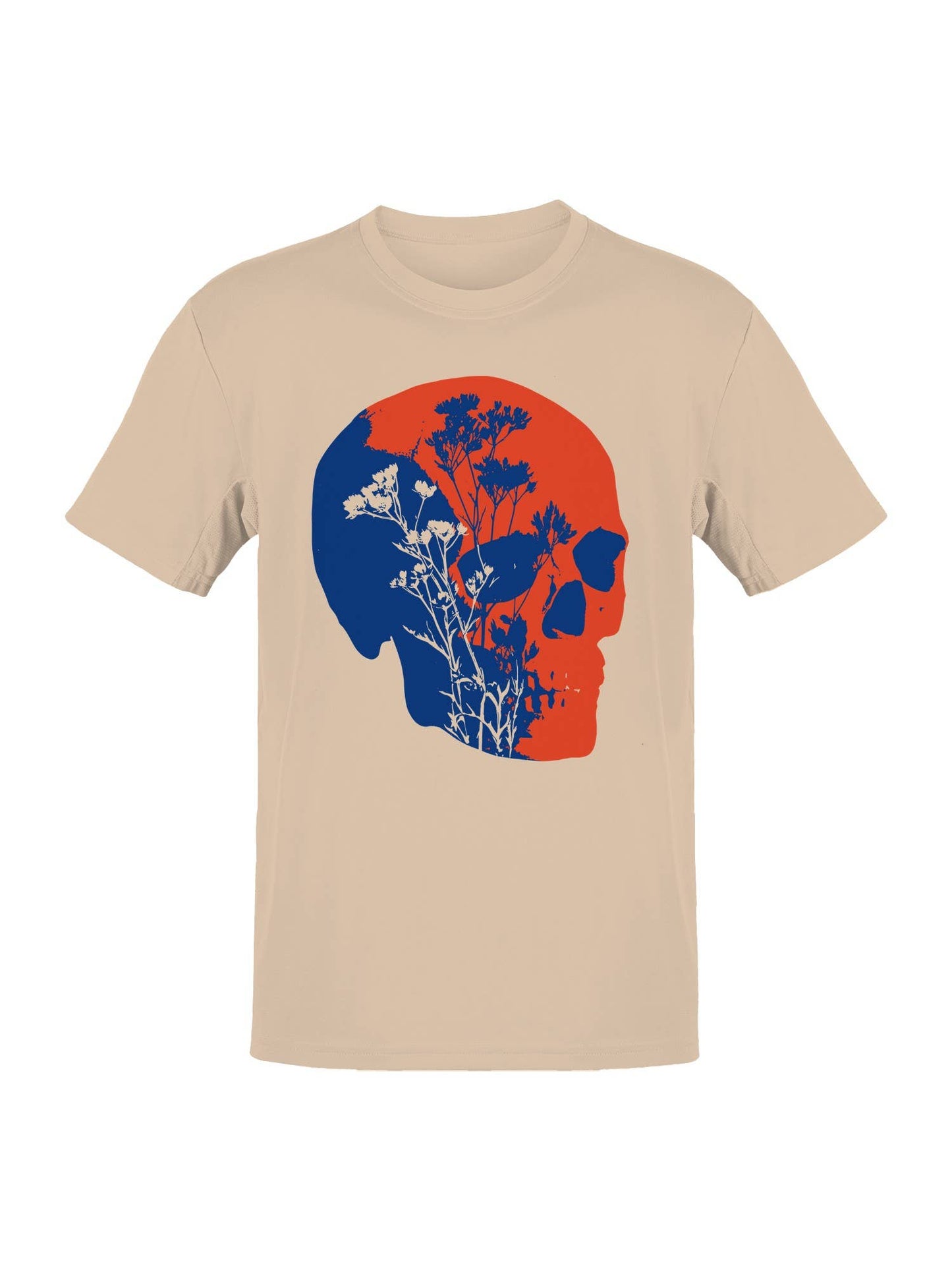 Floral Skull Art in Red and Blue Men's T-Shirt