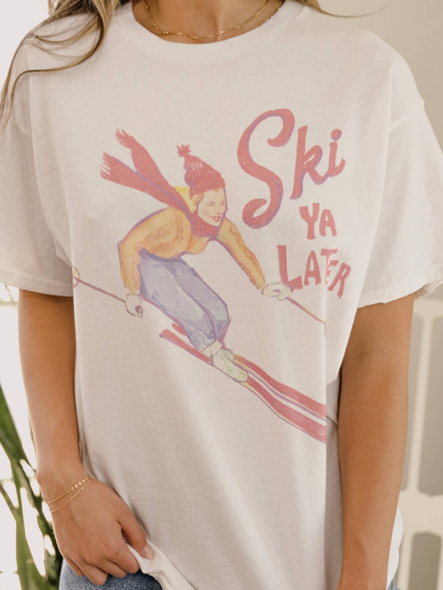 Ski Ya Later Off White Thrifted Tee