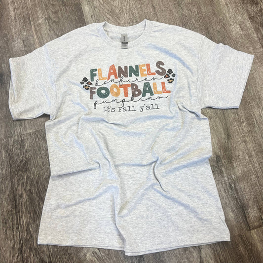 Flannels and Football On Ash Gray Tee