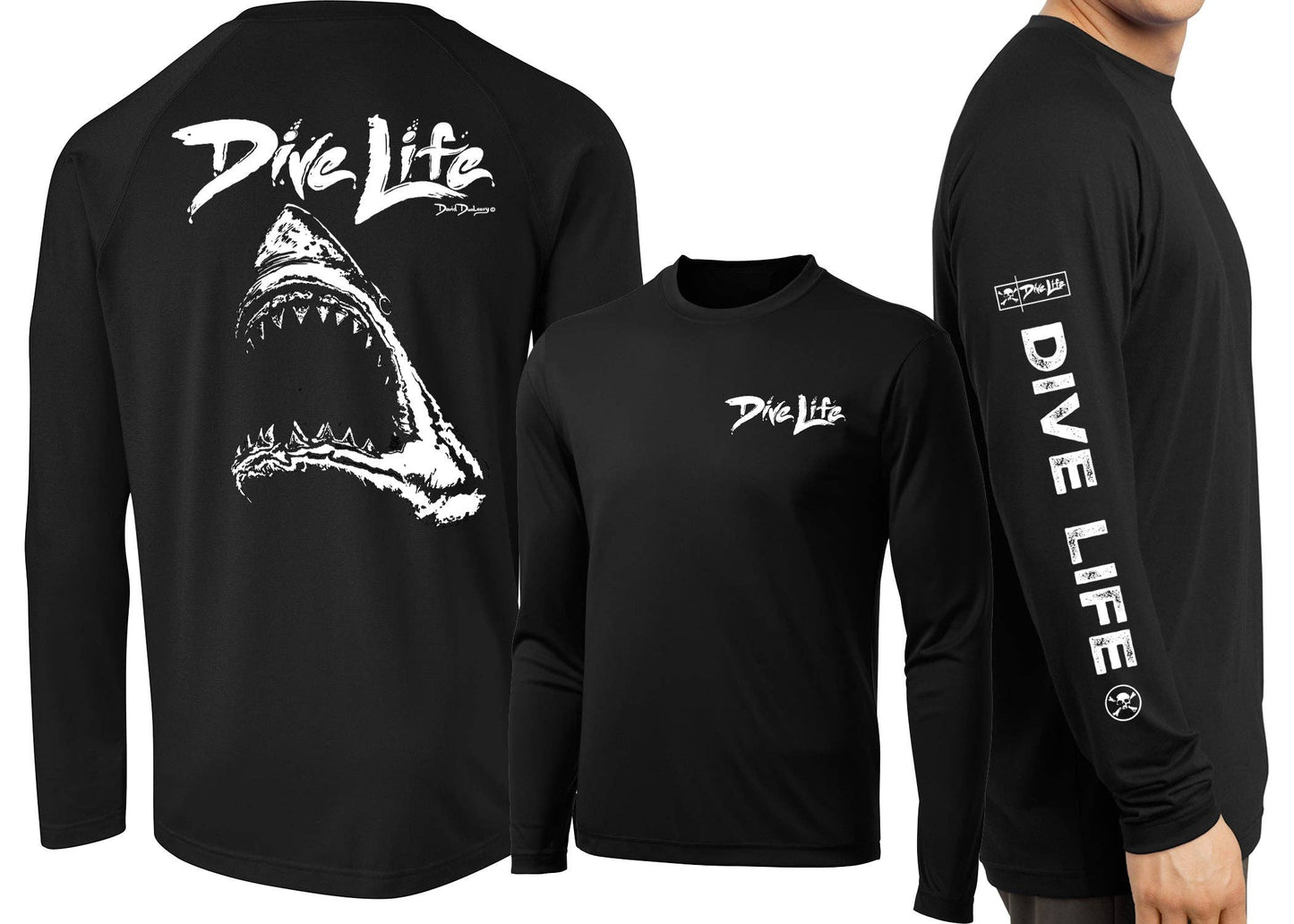 Men's Dive Life White Shark Long Sleeve Cotton Garment-Dyed T-Shirt