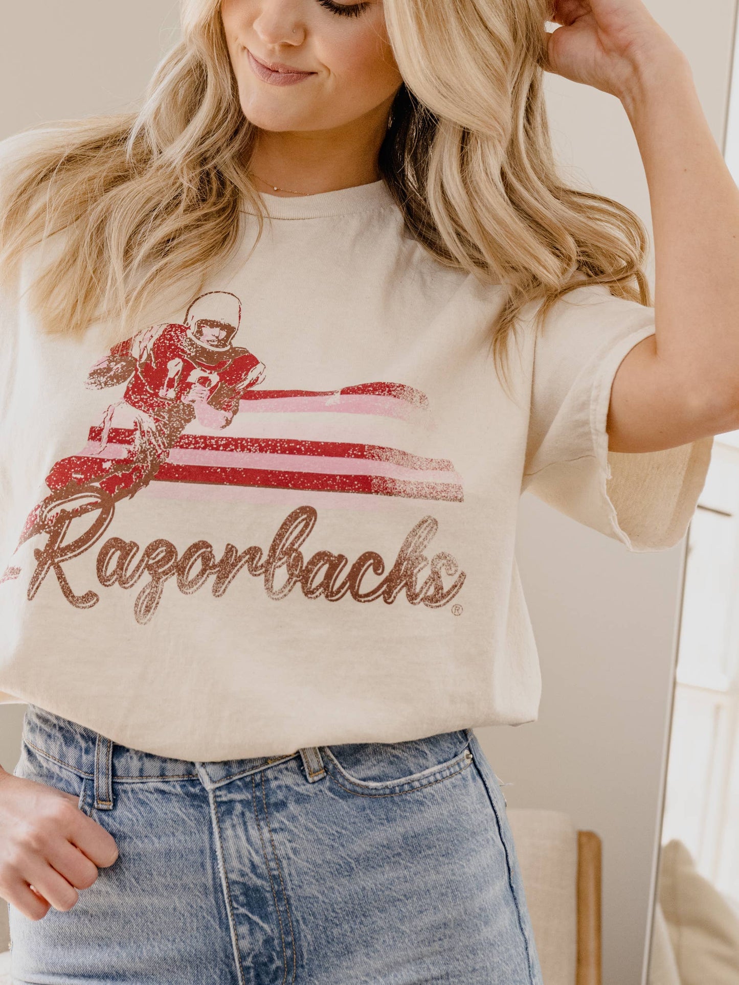 Arkansas Razorbacks Mono Qb Off White Thrifted Tee