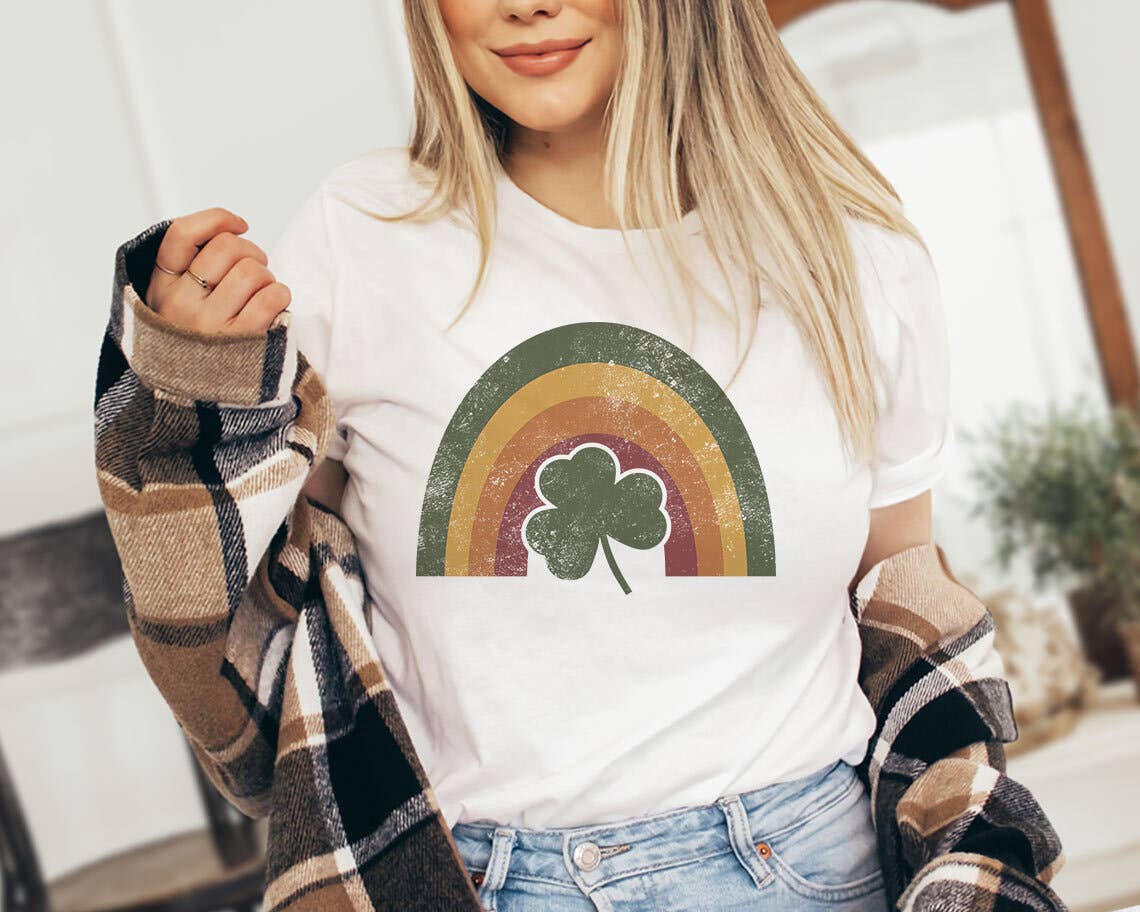 St Patricks Day - Vintage Rainbow Clover Retro Shirt