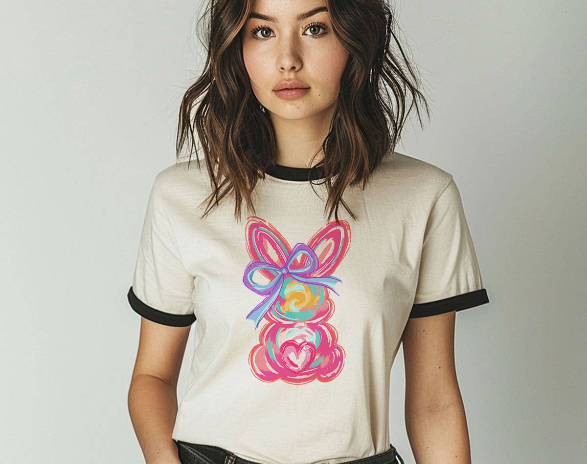 Easter Bunny Brushstrokes -  Easter Pastel Ringer T-Shirt