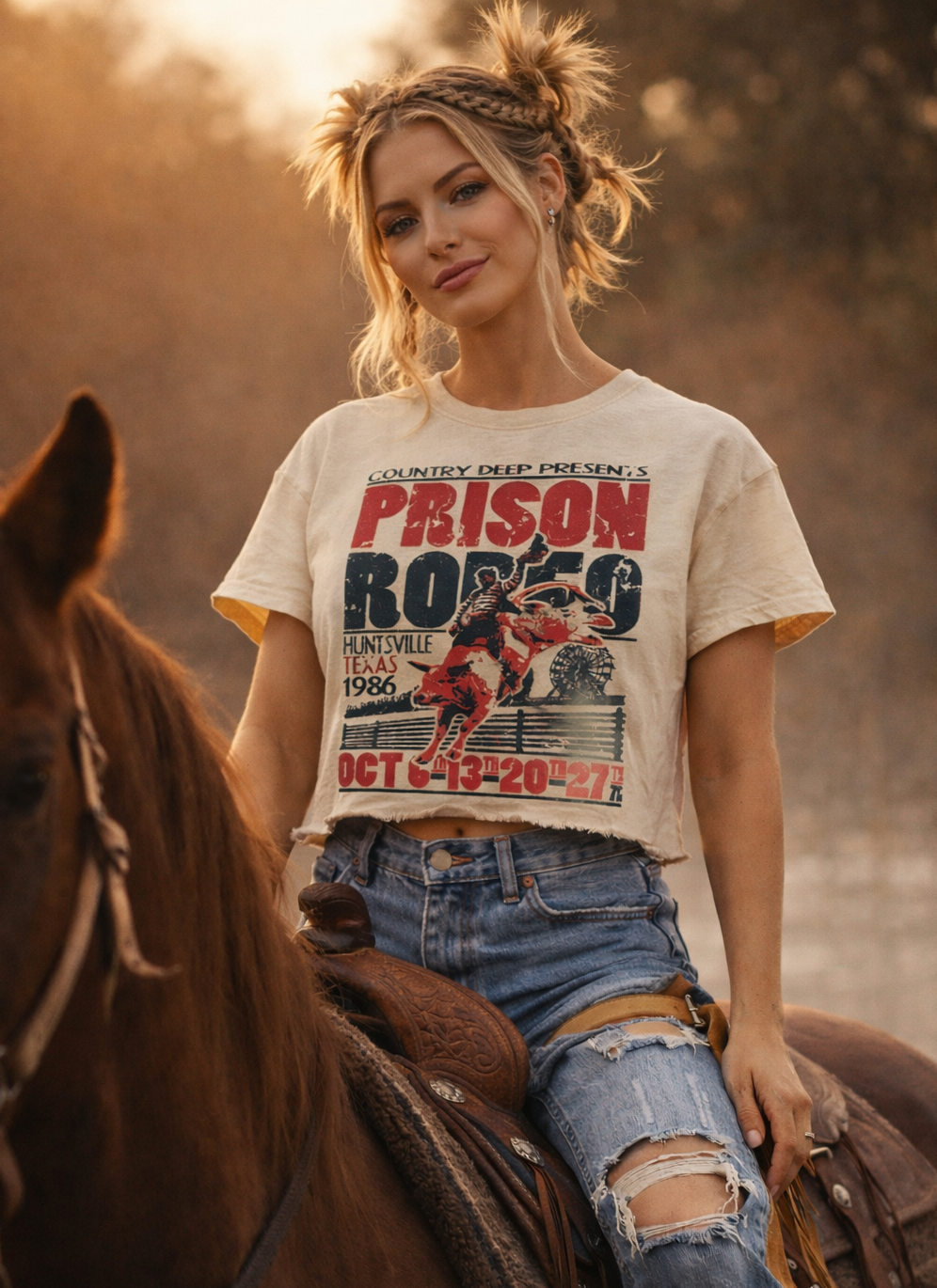 Prison Rodeo Huntsville Texas Relaxed Crop T-Shirt