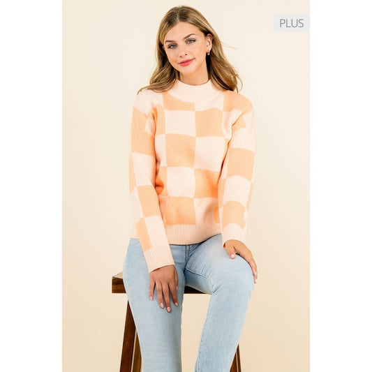 /Size Xl/ Mock Neck Checkered Sweater