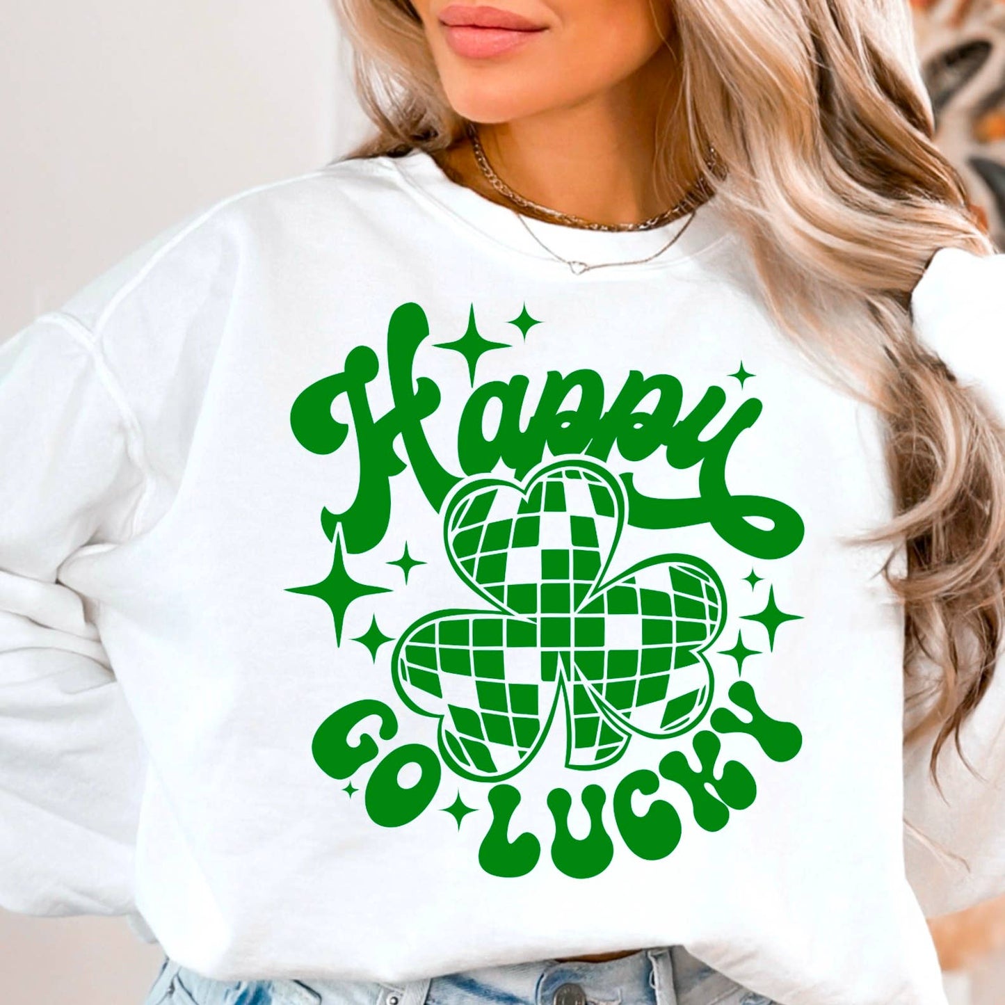 Happy Go Lucky St. Patricks Day Graphic Crewneck Sweatshirt
