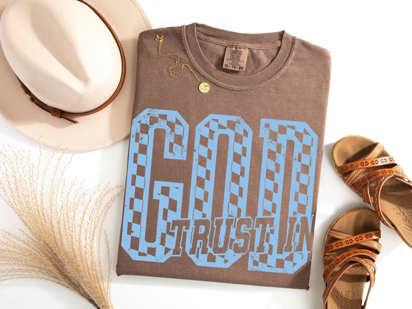 Trust in God Checker Religious Comfort Colors Tee Christian