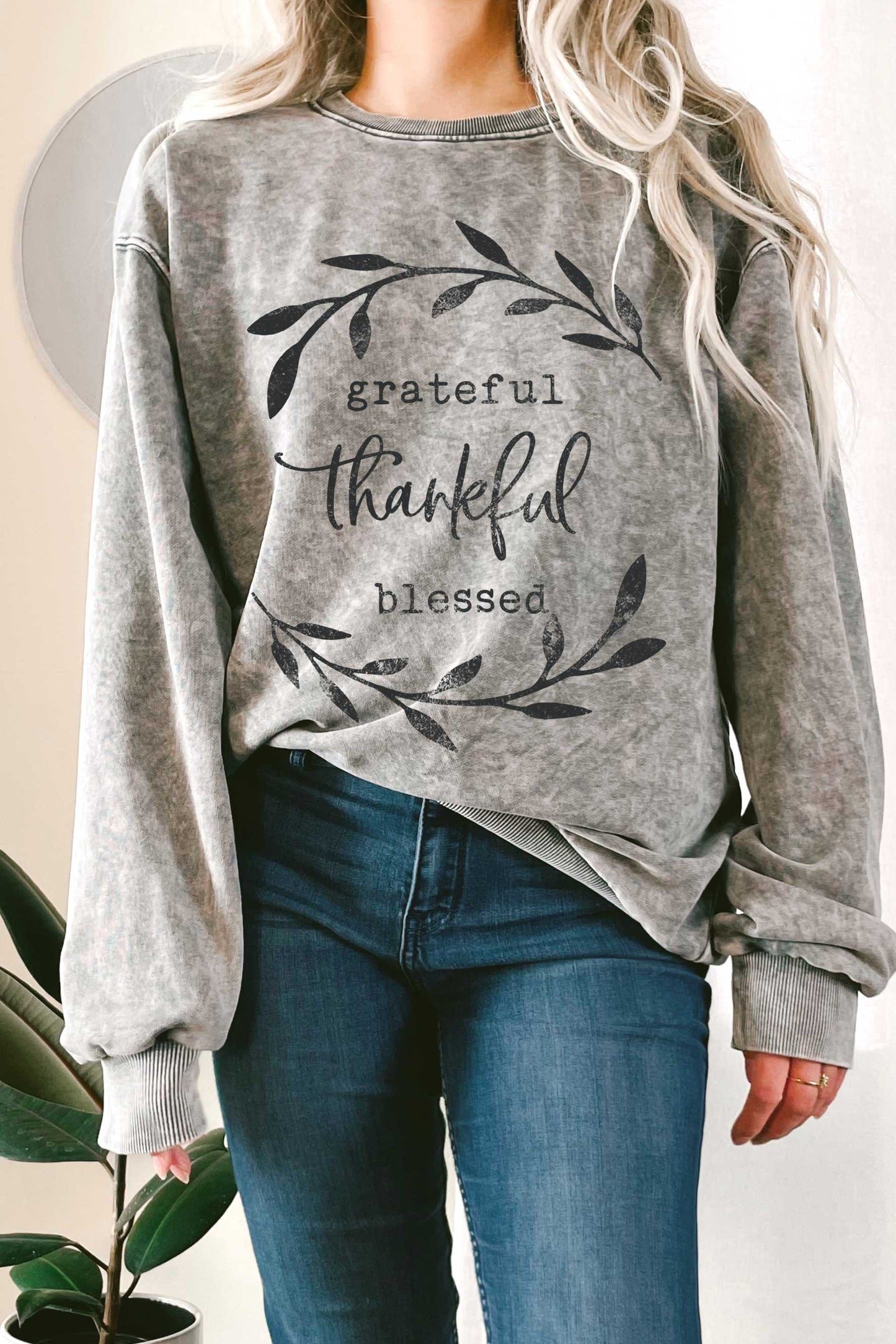 Grateful Thankful Blessed Mineral Graphic Terry Sweatshirt