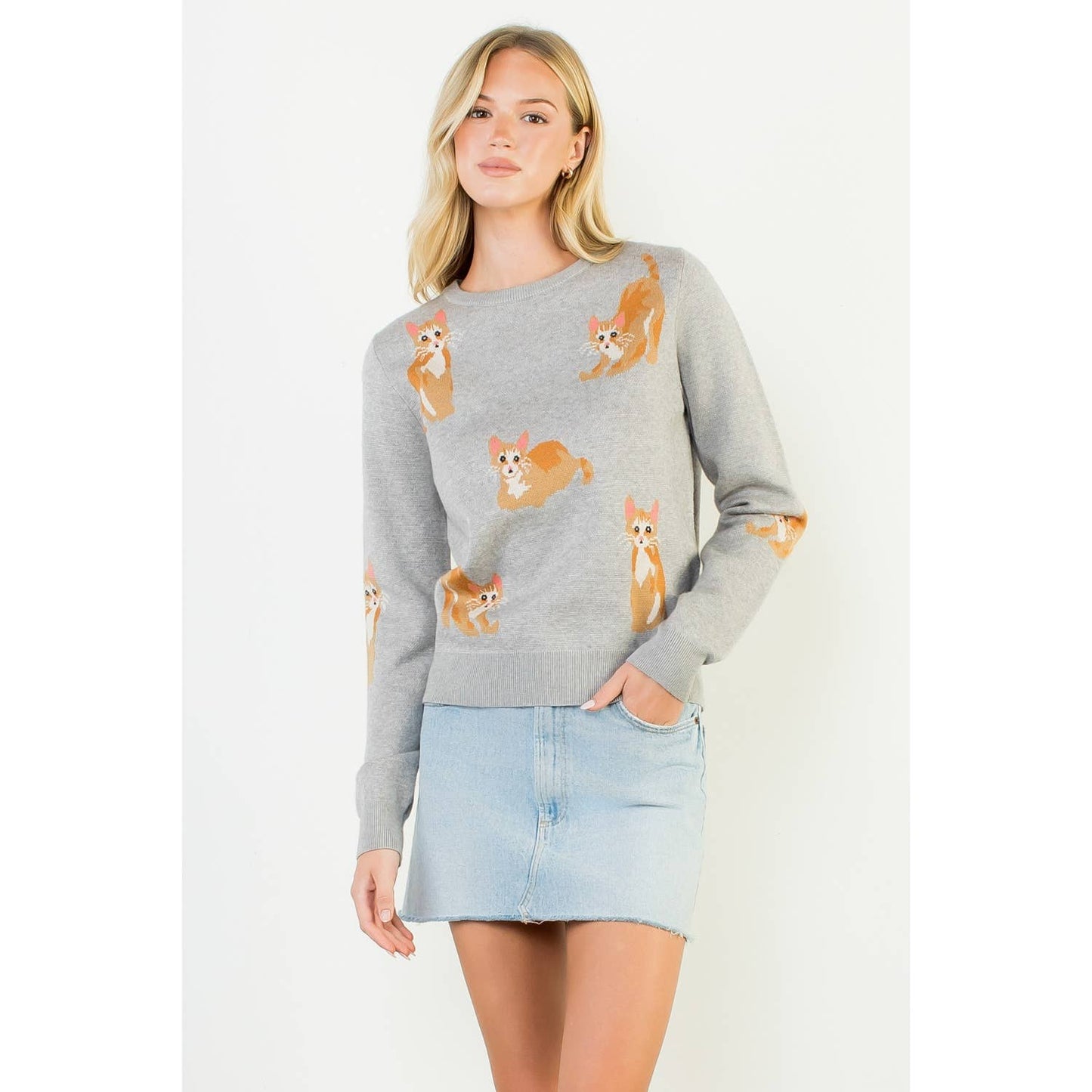 Cat Pattern Knit Sweater