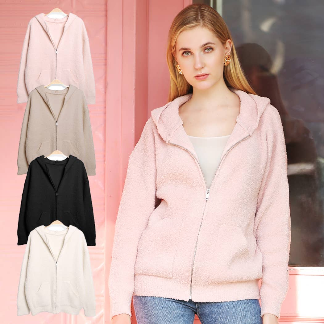 Solid Color Plain Zippered Warm Hoodie