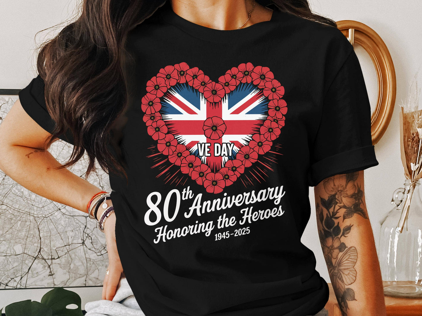 Uk Flag Poppy Heart Honoring Heroes Graphic T-Shirt