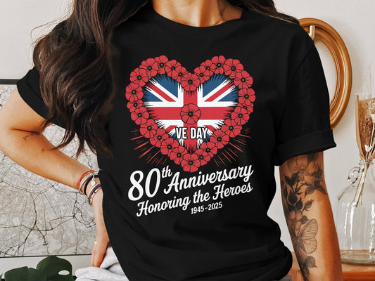 Uk Flag Poppy Heart Honoring Heroes Graphic T-Shirt