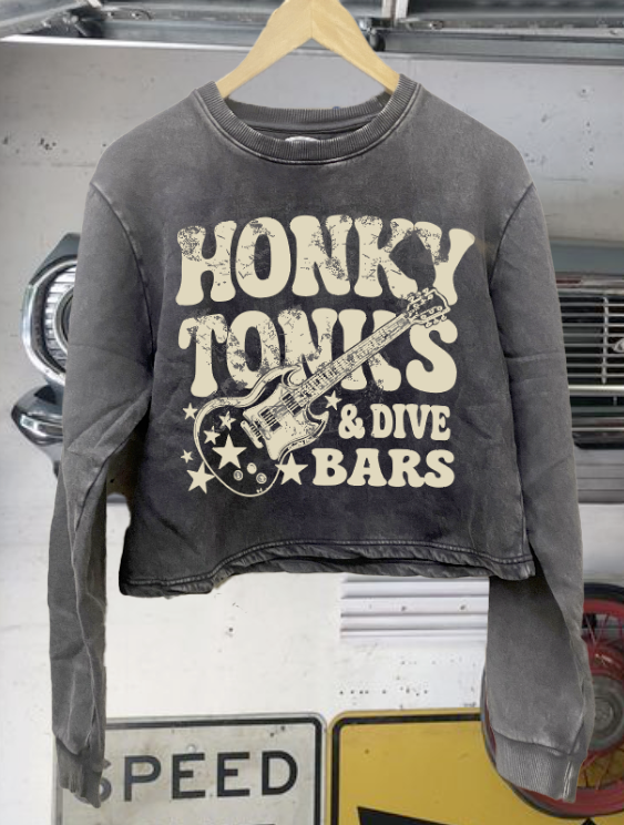 Honky Tonks & Dive Bars Acid Wash Cropped Crew Sweatshirt