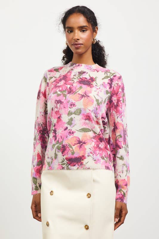Printed Mock Neck Long Sleeve Sweater with Back Surplice