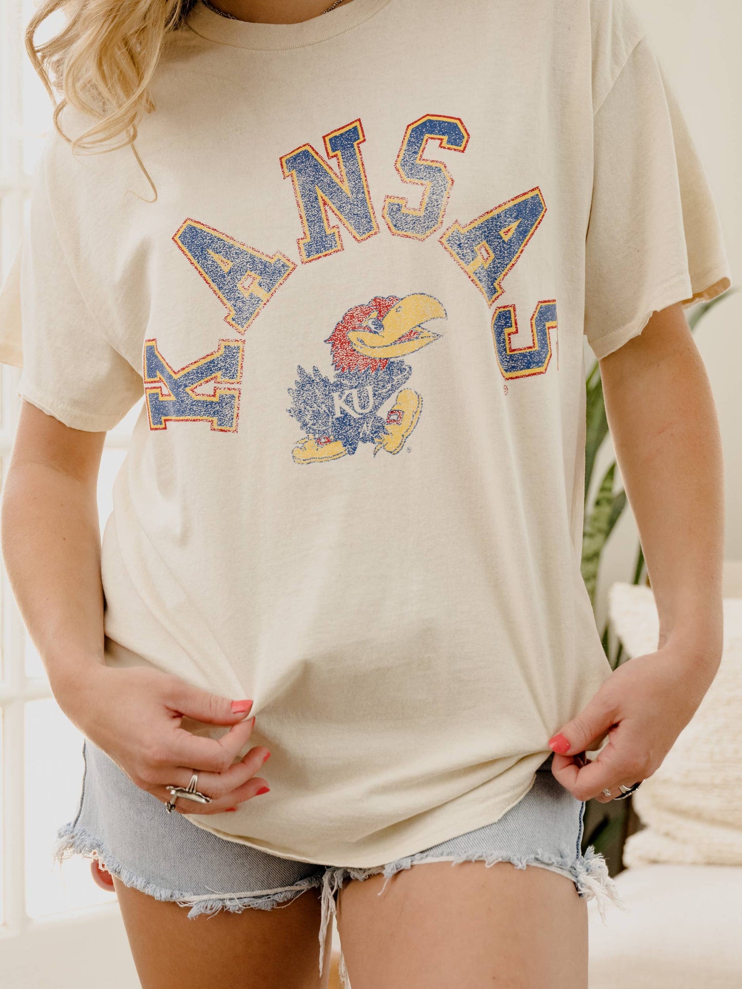 Ku Kansas Jayhawks Mega Arch Off White Thrifted Tee